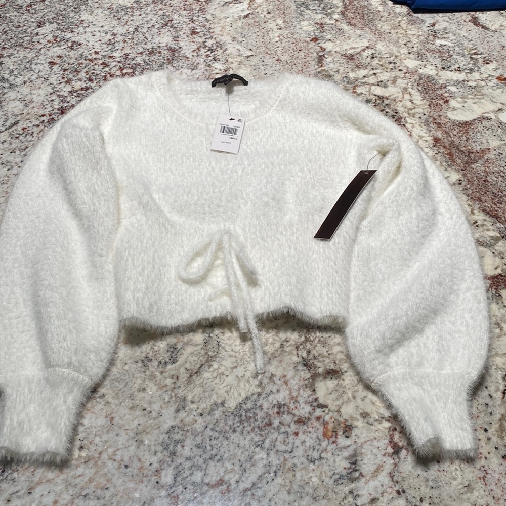 White Fuzzy Cropped Sweater